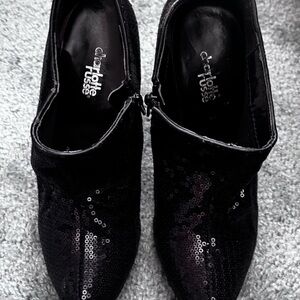 Charlotte Russe Black Sequin Ankle Booties